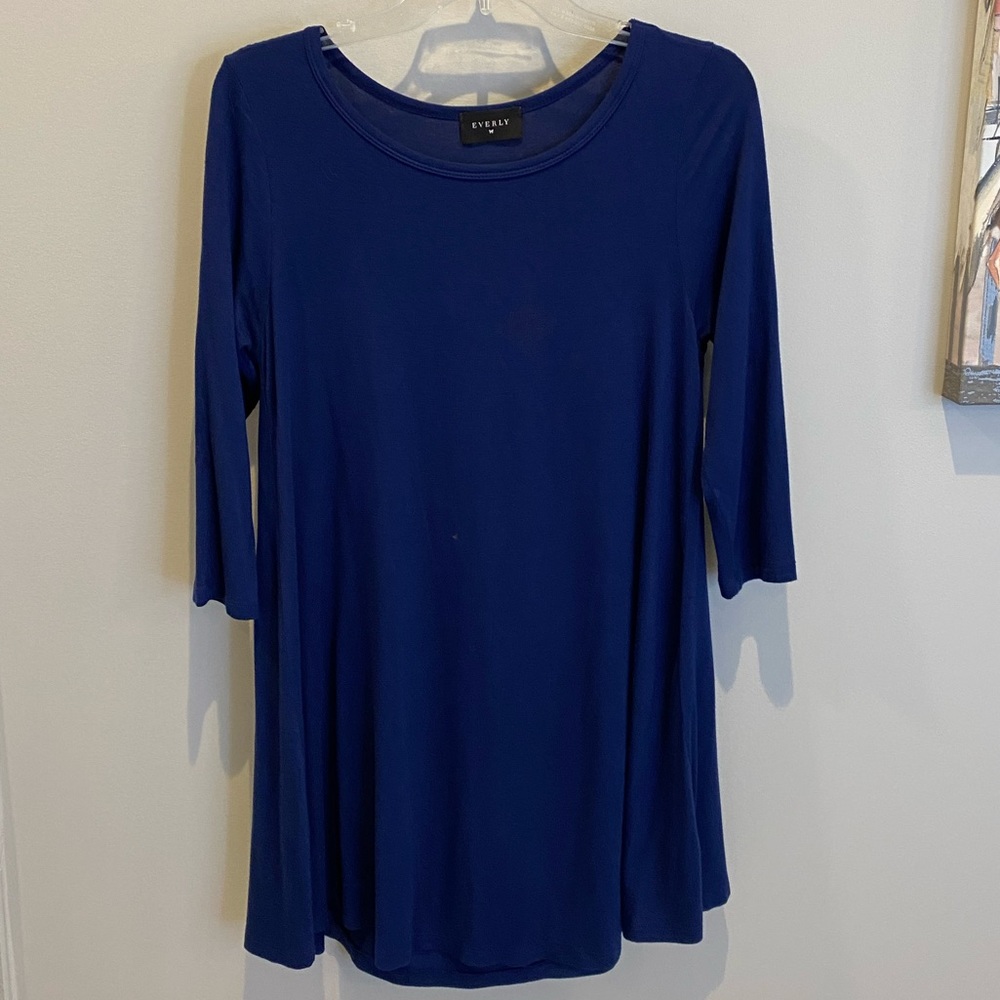 EVERLY Women soft long sleeve mini navy blue dress